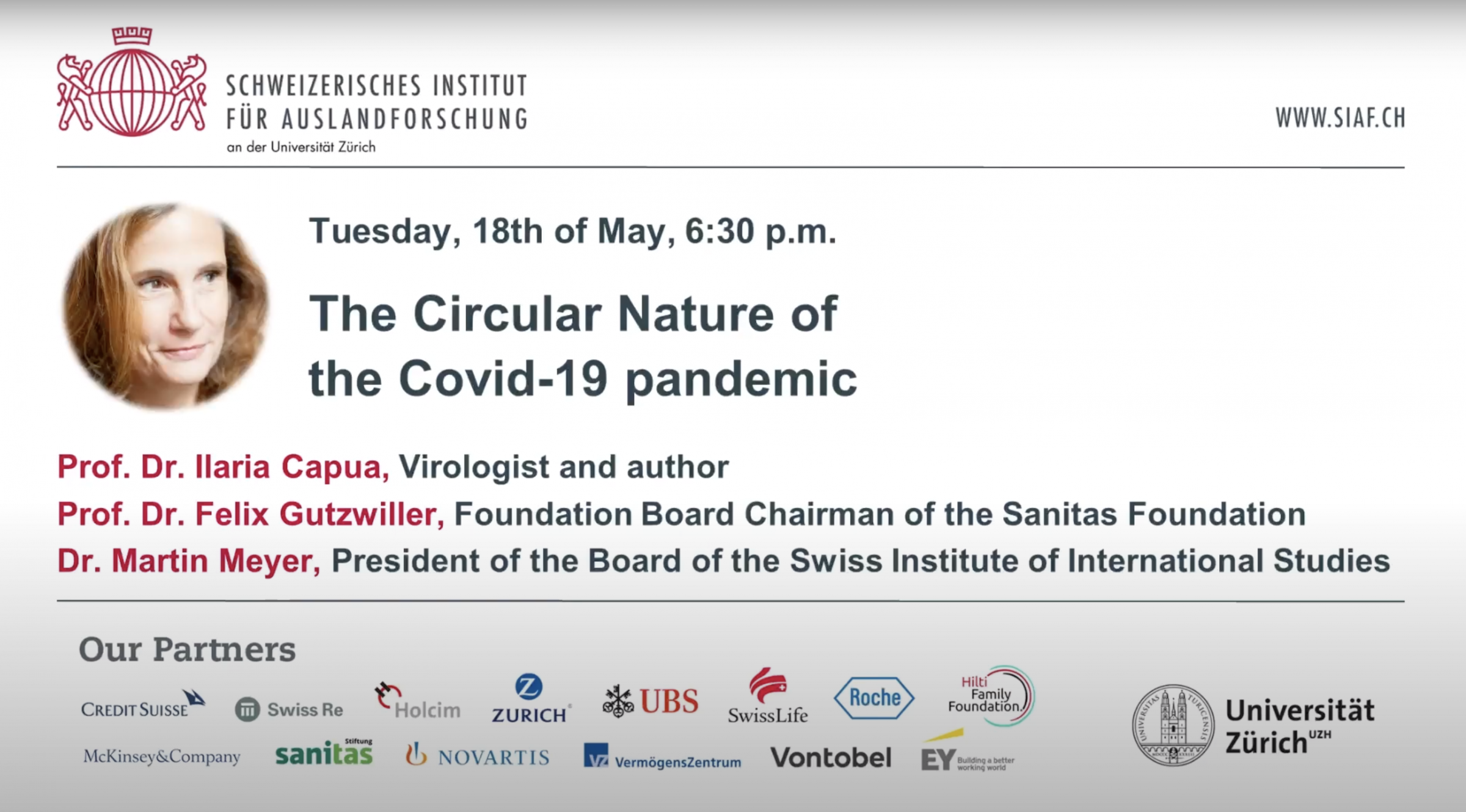 Ilaria Capua_The Circular Nature of the Covid-19 pandemic - SIAF Zurigo_video
